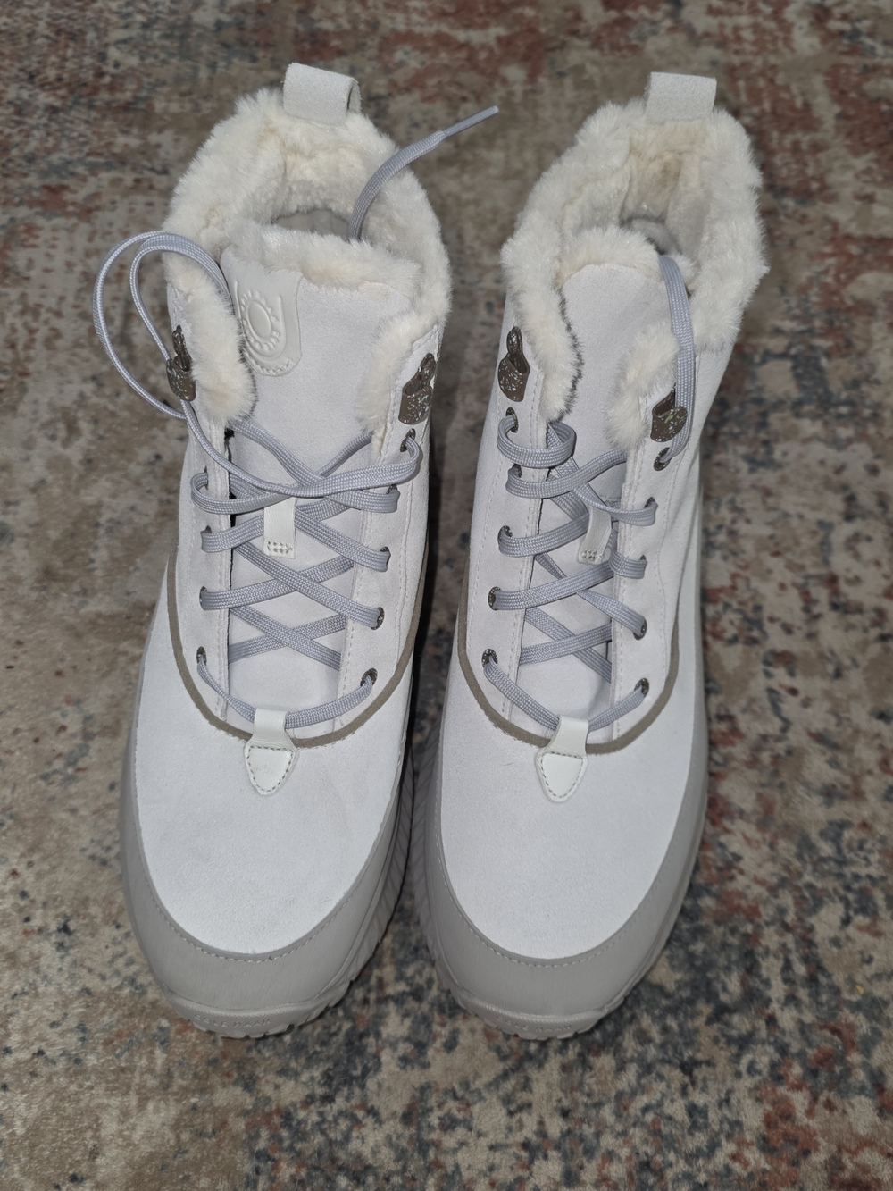 Cole Haan Cream Lace-Up Faux-Fur Ankle Winter Boots